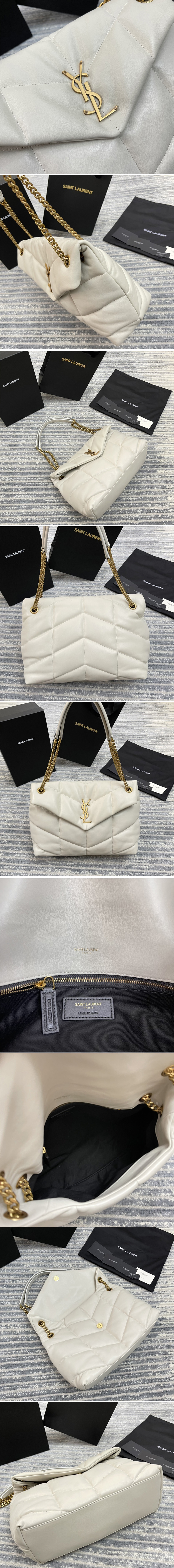 Replica Saint Laurent 577475 YSL Loulou Puffer Medium Bag in White Quilted Lambskin Leather Gold Hardware