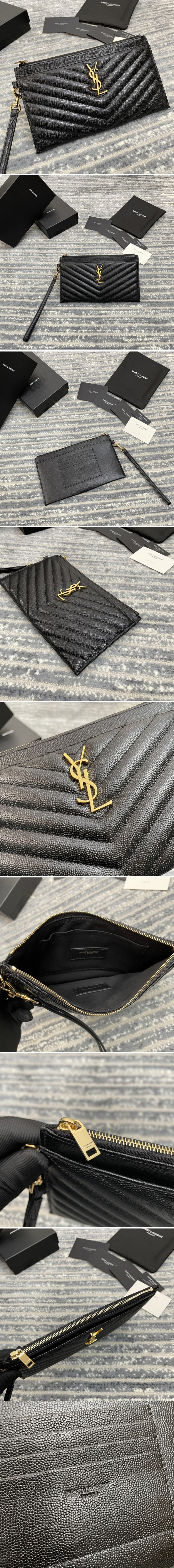 Replica Saint Laurent 584719 YSL MONOGRAM LARGE BILL POUCH IN Black GRAIN DE POUDRE EMBOSSED LEATHER