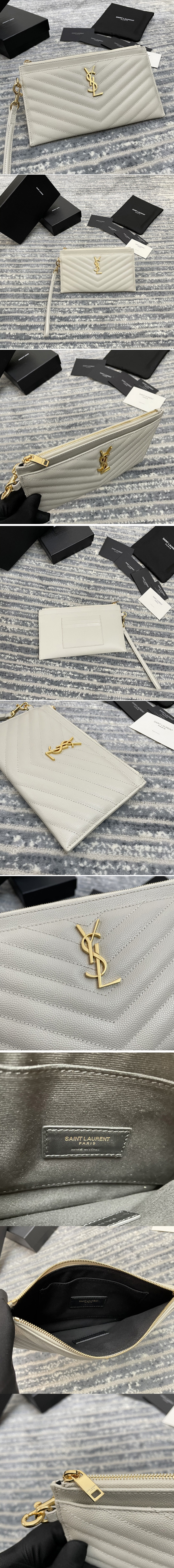 Replica Saint Laurent 584719 YSL MONOGRAM LARGE BILL POUCH IN White GRAIN DE POUDRE EMBOSSED LEATHER