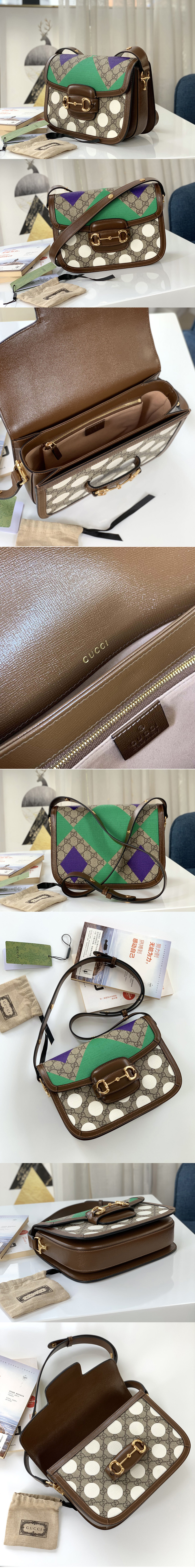 Replica Gucci 602204 Gucci Horsebit 1955 shoulder bag in Beige and ebony GG Supreme canvas