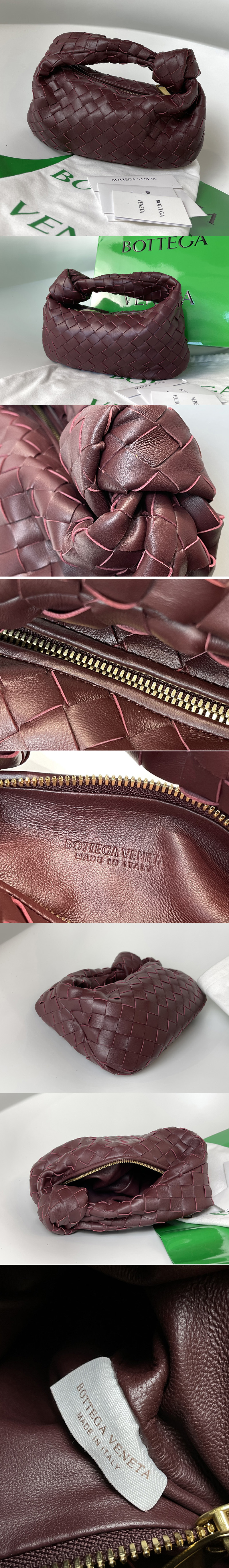 Replica Bottega Veneta 609409 Mini Jodie Rounded hobo bag in Burgundy Intrecciato leather