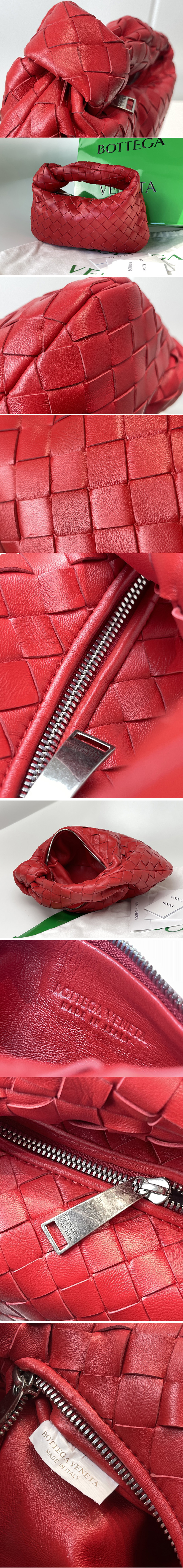 Replica Bottega Veneta 609409 Mini Jodie Rounded hobo bag in Red Intrecciato leather