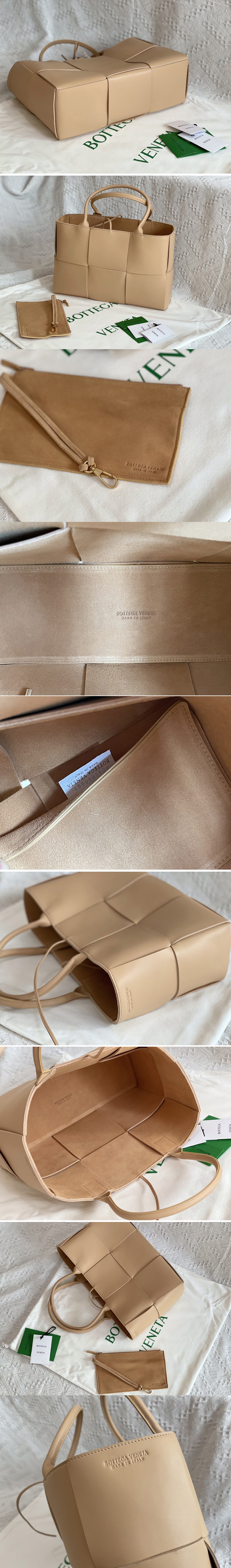 Replica Bottega Veneta 609175 Arco tote bag in Almond Intrecciato leather