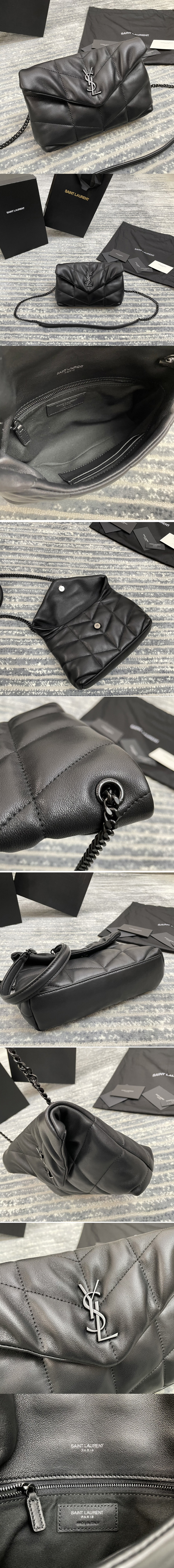 Replica Saint Laurent 620333 YSL Puffer Mini Bag in Black Quilted Lambskin Leather With Black Chain