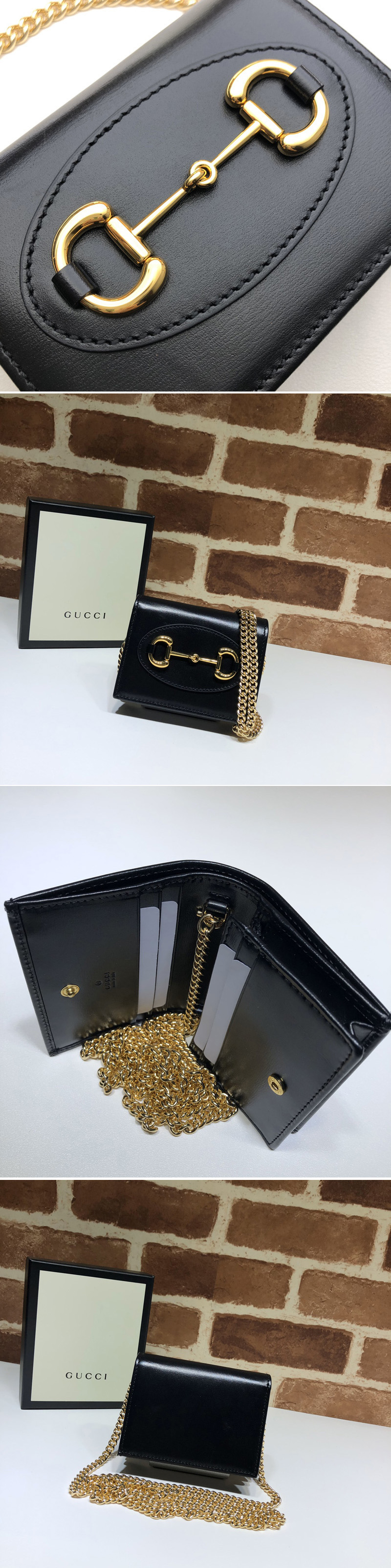 Replica Gucci 623180 Gucci 1955 Horsebit wallet with chain in Black Leather