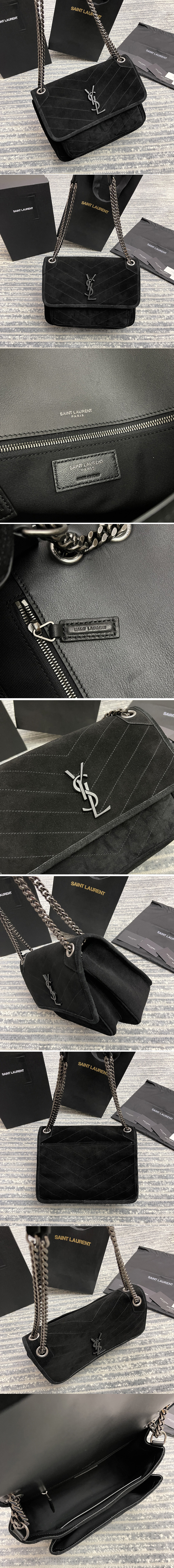 Replica Saint Laurent 633158 YSL NIKI MEDIUM Bag in Black Y-QUILTED SUEDE With Silver Hardware