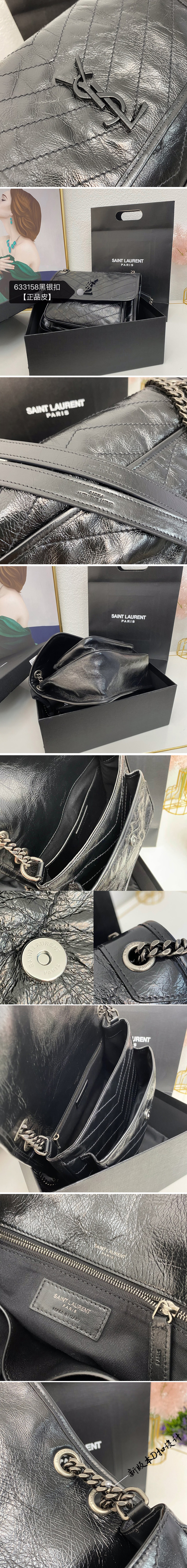 Replica Saint Laurent 633158 YSL niki mediu bag in Black vintage crinkled leather