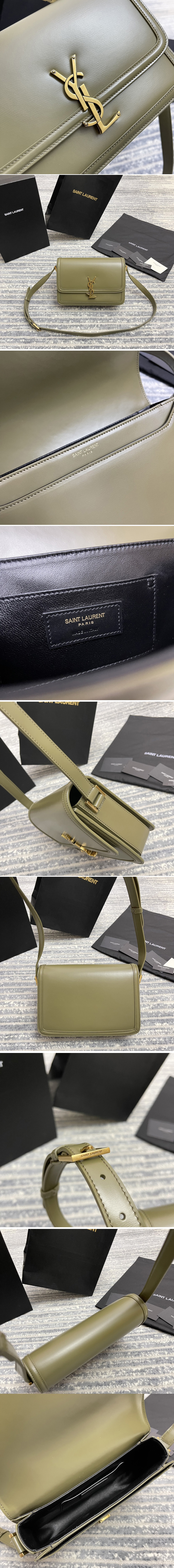 Replica Saint Laurent 634305 YSL SOLFERINO MEDIUM SATCHEL Bag IN Green BOX SAINT LAURENT LEATHER