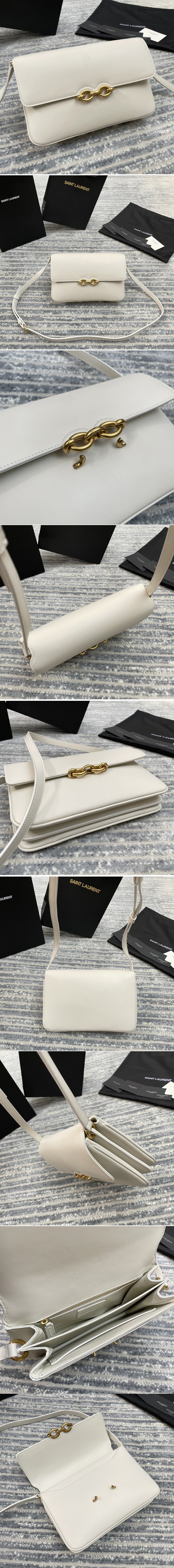 Replica Saint Laurent 649795 YSL LE MAILLON SATCHEL IN White SMOOTH LEATHER