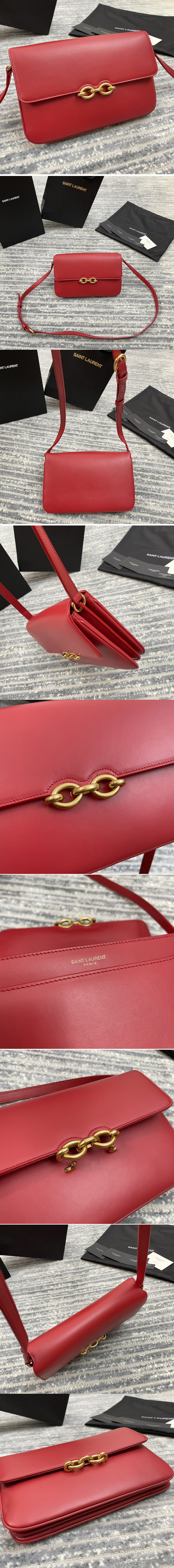 Replica Saint Laurent 649795 YSL LE MAILLON SATCHEL IN Red SMOOTH LEATHER