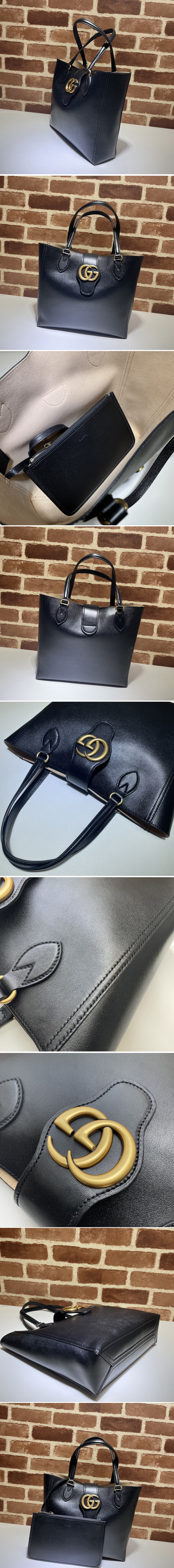 Replica Gucci 652680 Small tote bag with Double G in Black leather