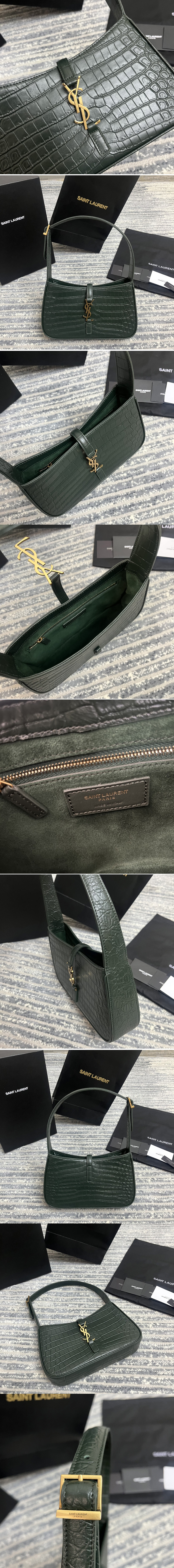 Replica Saint Laurent 657228 YSL LE 5 À 7 HOBO BAG IN Green CROCODILE-EMBOSSED SHINY LEATHER