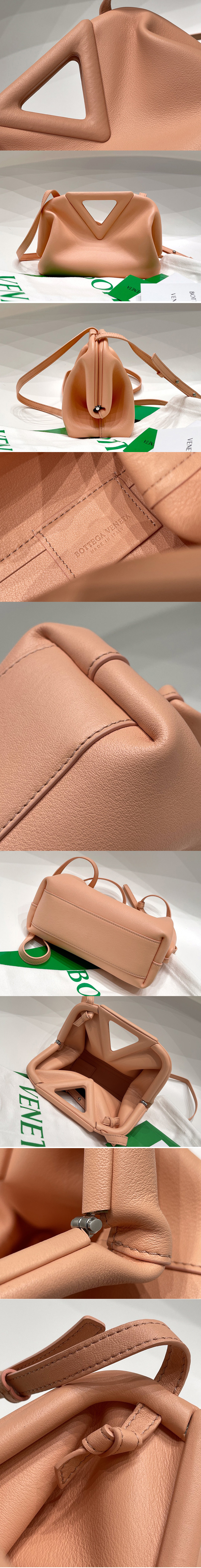 Replica Bottega Veneta 658476 Point Leather top handle bag in Peachy Calf Leather