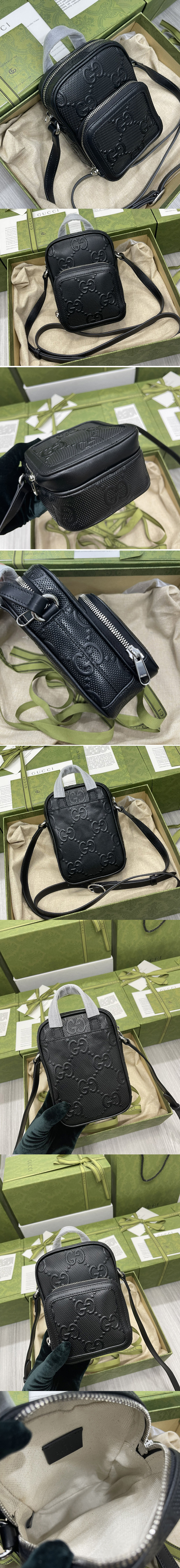 Replica Gucci 658553 GG embossed mini bag in Black GG embossed leather