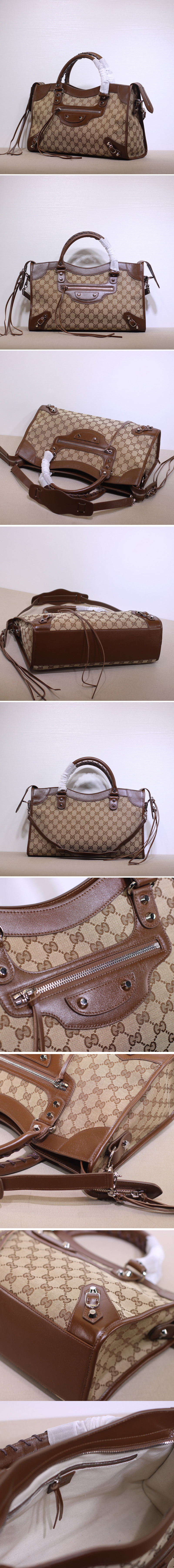 Replica Gucci 658597 Gucci x Balenciaga GG Canvas City Bag in Beige/ebony GG Supreme canvas