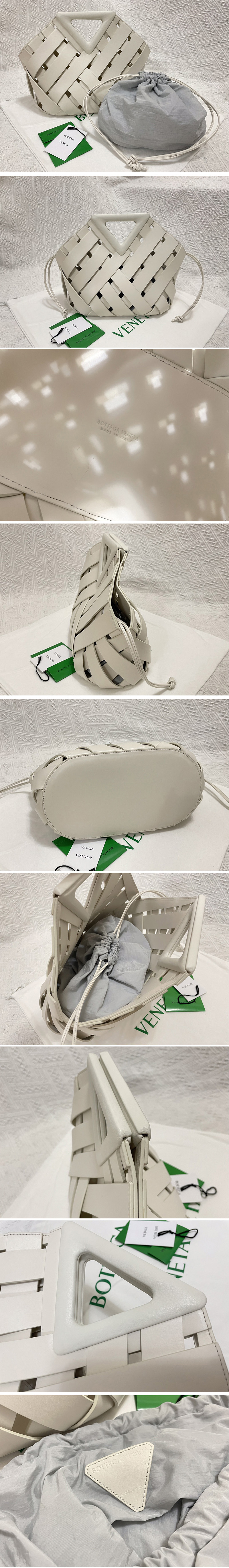 Replica Bottega Veneta 658697 Point Intreccio leather top handle bag in White Intreccio leather