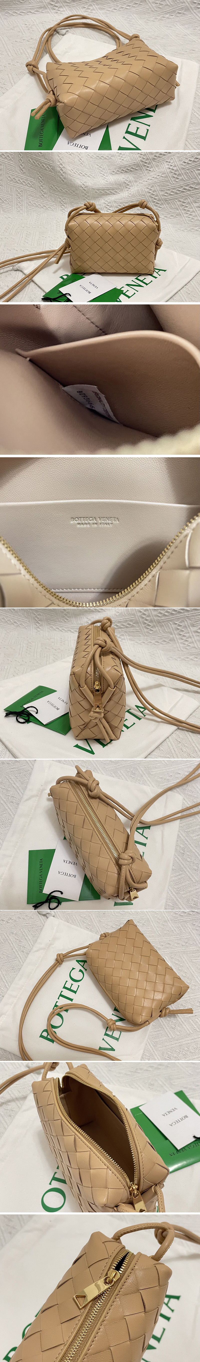 Replica Bottega Veneta 666683 Loop cross-body mini bag in Beige Intrecciato leather