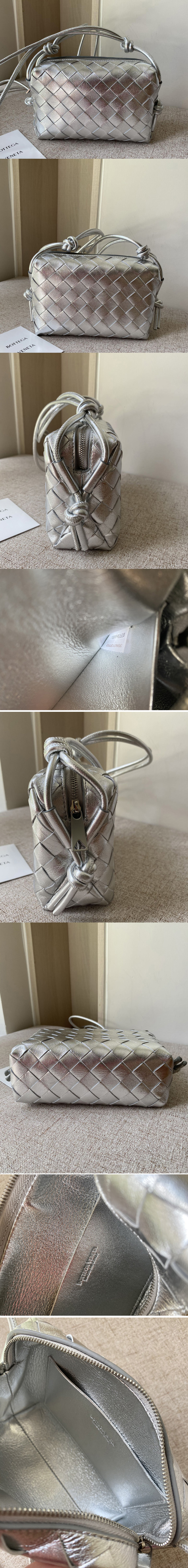 Replica Bottega Veneta 666683 Loop cross-body mini bag in Silver Intrecciato leather