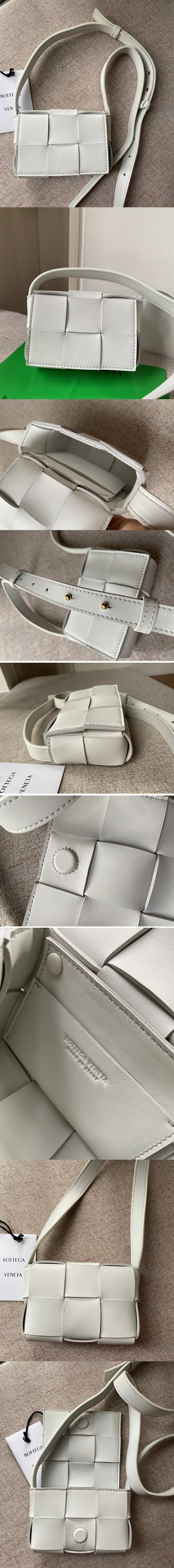 Replica Bottega Veneta 666688 Cassette mini bag in White Intreccio leather