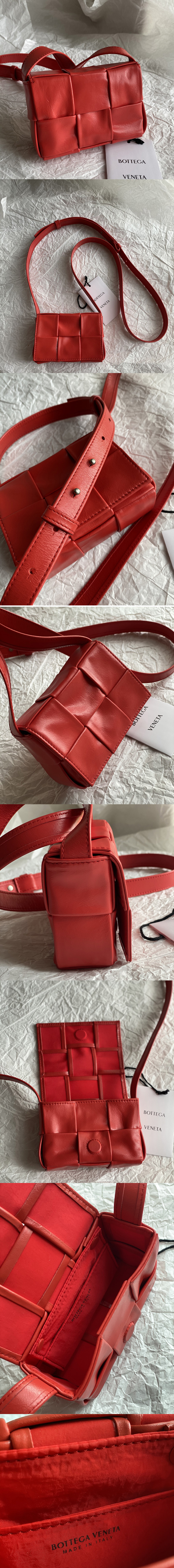 Replica Bottega Veneta 667048 Cassette mini bag in Red Intreccio leather