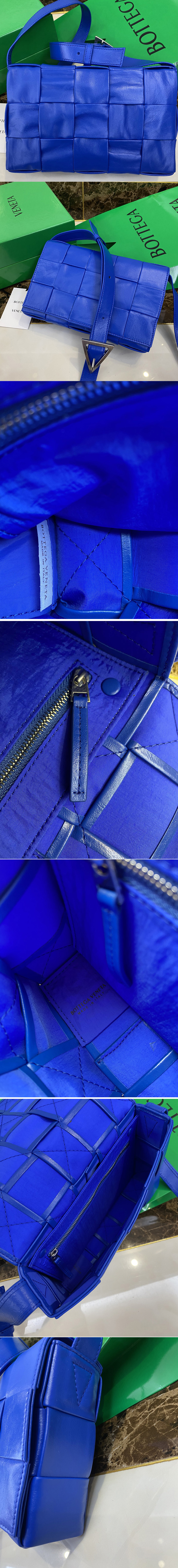 Replica Bottega Veneta 667298 Cassette cross-body bag in Cobalt Intreccio leather