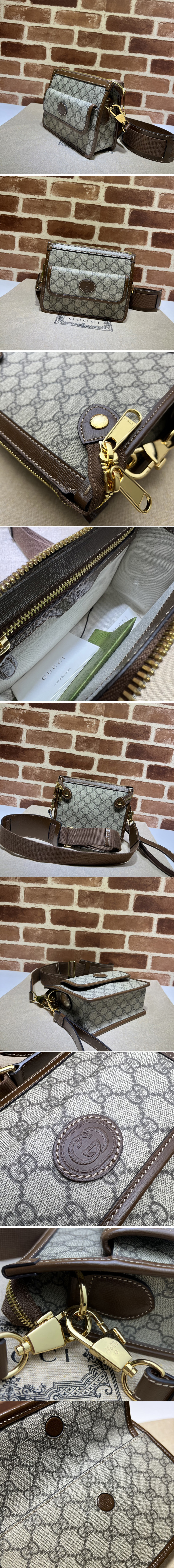 Replica Gucci 674164 Messenger bag with Interlocking G in Beige and ebony GG Supreme canvas