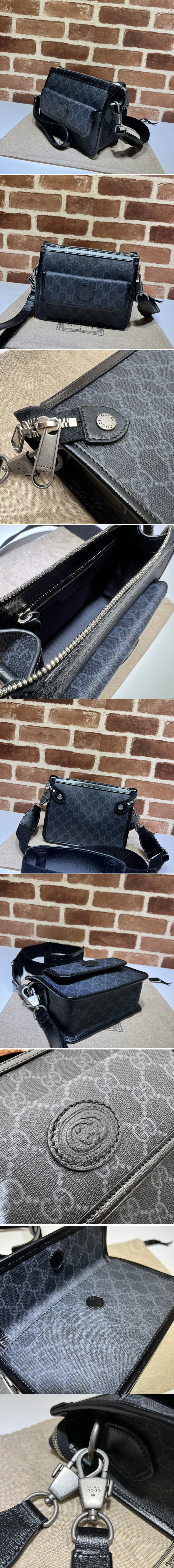 Replica Gucci 674164 Messenger bag with Interlocking G in Black GG Supreme canvas