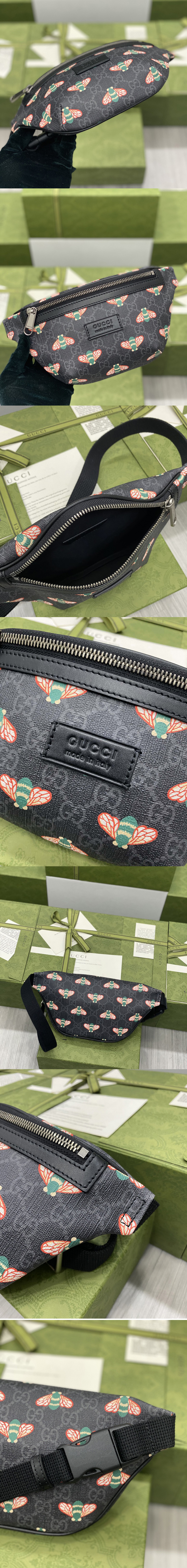 Replica Gucci 675181 Gucci Bestiary belt bag with bees in Black GG Supreme canvas with bee print