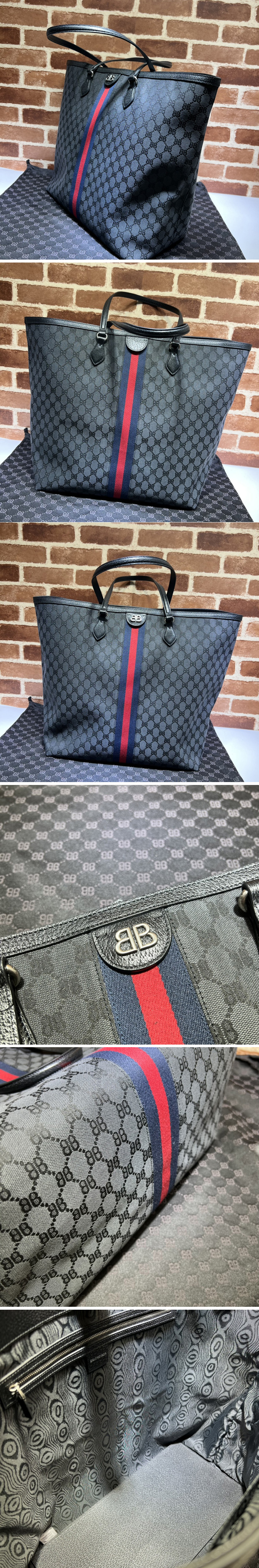 Replica Gucci x Balenciaga 680127 Men's Hacker Large Tote Bag in black and dark grey canvas jacquard