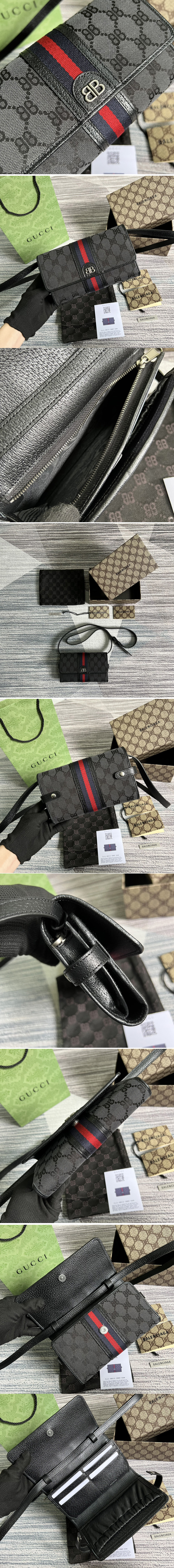 Replica Gucci x Balenciaga 680131 Women's Hacker Mini Bag in black and dark grey canvas jacquard