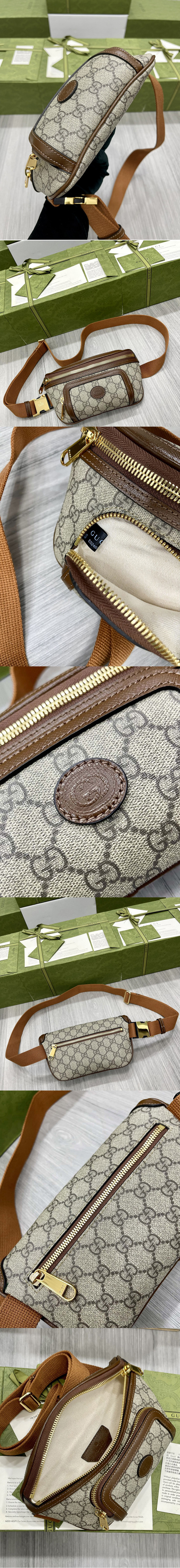 Replica Gucci 682933 Belt bag with Interlocking G in Beige and ebony GG Supreme canvas