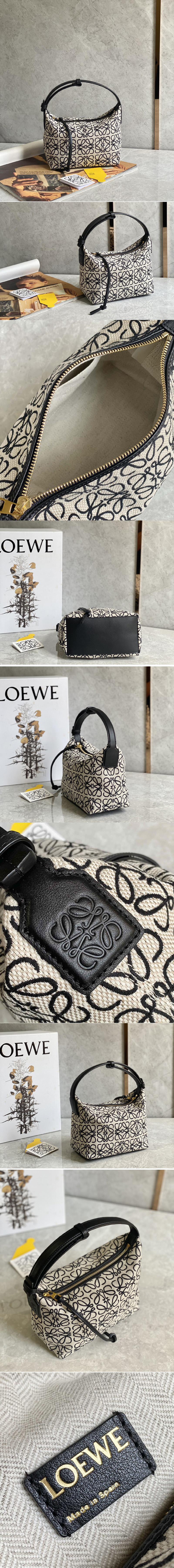 Replica Loewe A906K75 Small Cubi bag in Ecru/Black Anagram jacquard and calfskin