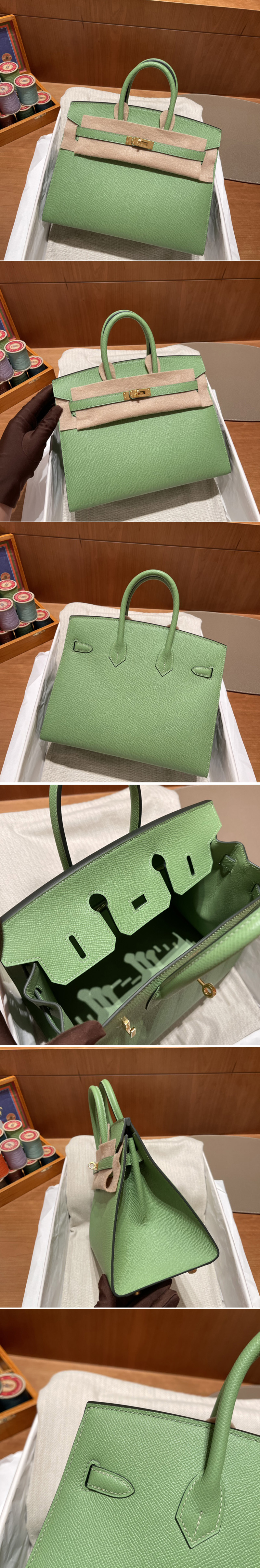 Replica Hermes Birkin 25 bag in Green Epsom Leather With Gold Buckle