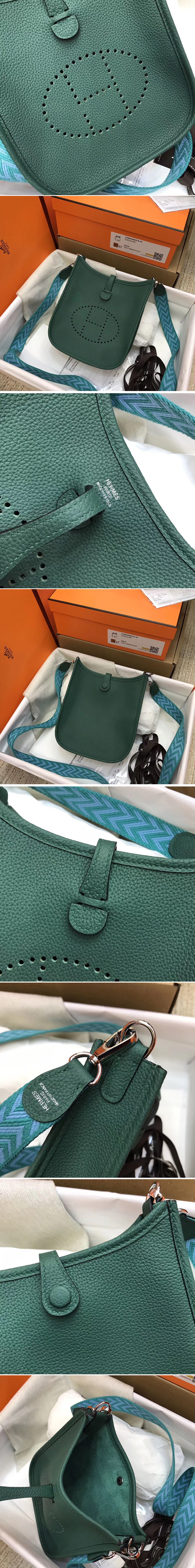 Replica Hermes Evelyne Mini Bag in Malachite Green Togo Leather