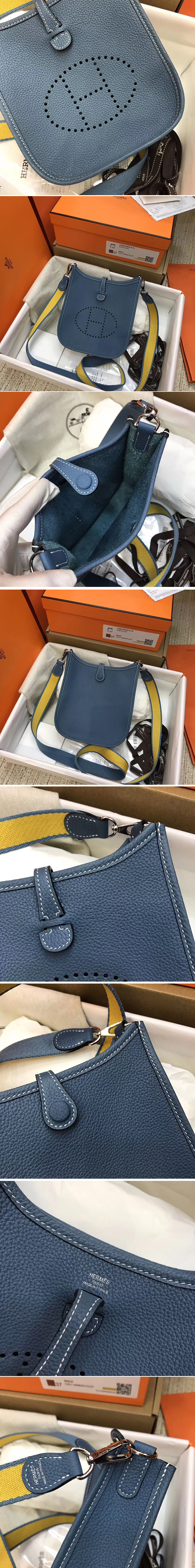 Replica Hermes Evelyne Mini Bag in Denim Blue Togo Leather