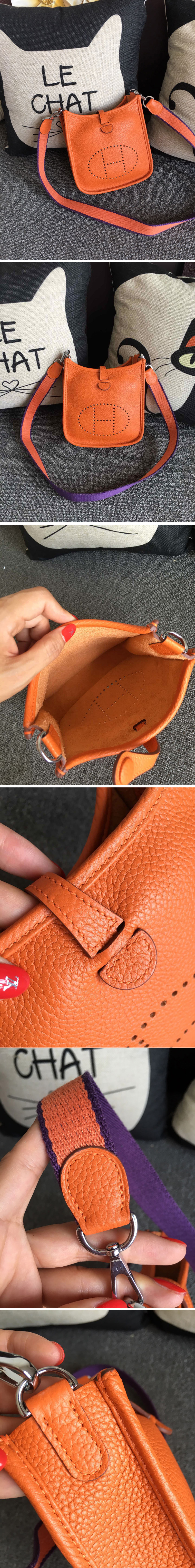 Replica Hermes Evelyne Mini Bag in Orange Togo Leather