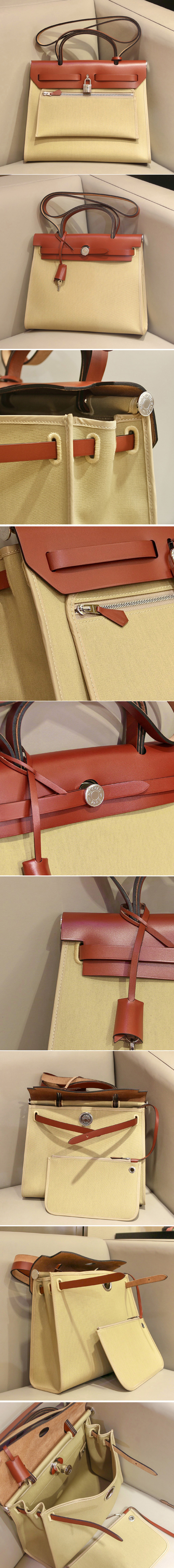 Replica Hermes herbag zip 31 bag in Red/yellow Officier canvas and Leather