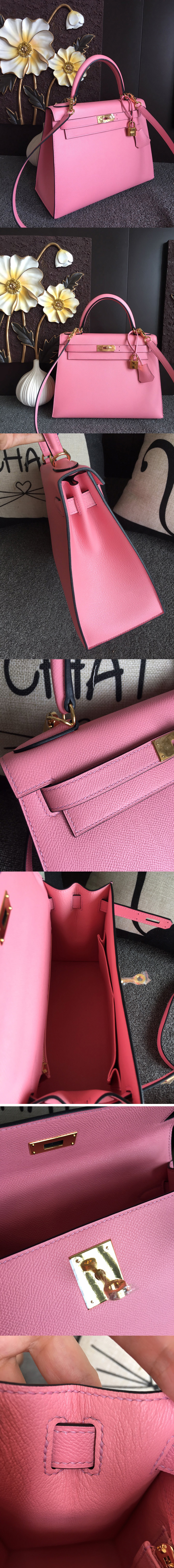 Replica Hermes Kelly 28 Bag in Pink Epsom Leather With Gold