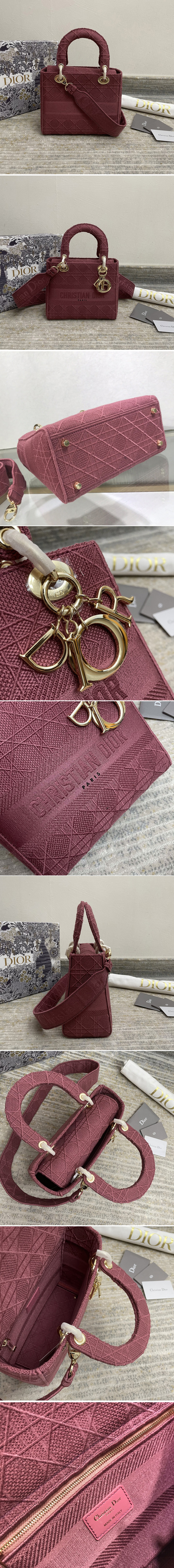 Replica Christian Dior M0565 Dior Medium Lady d-lite bag in Burgundy Cannage Embroidery