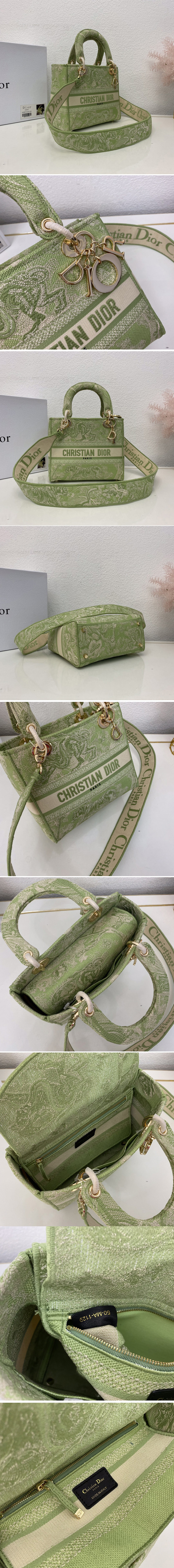 Replica Christian Dior M0565 Dior Medium Lady d-lite bag in Green Toile de Jouy Embroidery