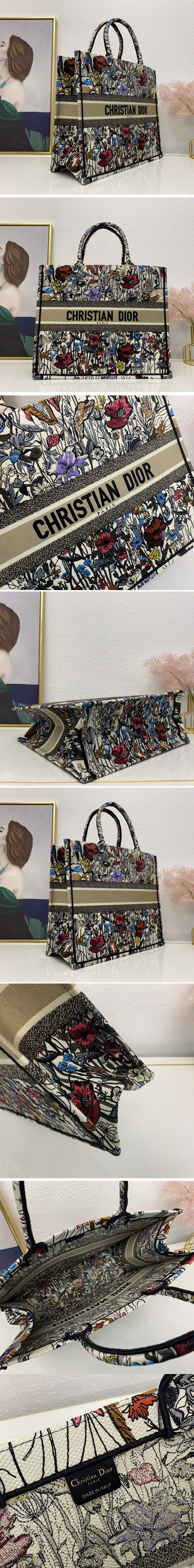 Replica Christian Dior M1286 Dior book tote Bag in Multicolor Dior Flowers Embroidery