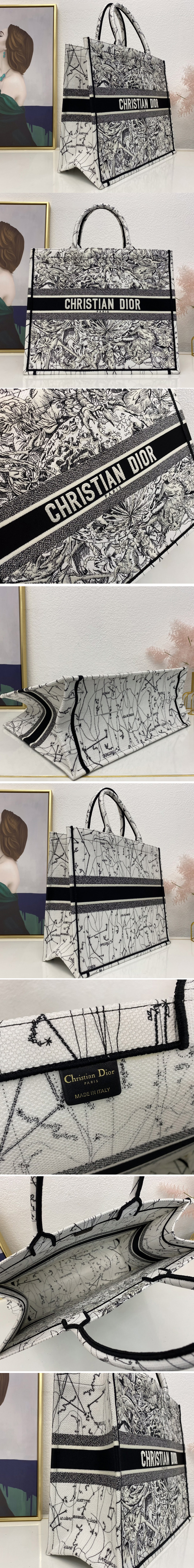 Replica Christian Dior M1286 Dior book tote Bag in White Toile de Jouy Reverse Embroidery