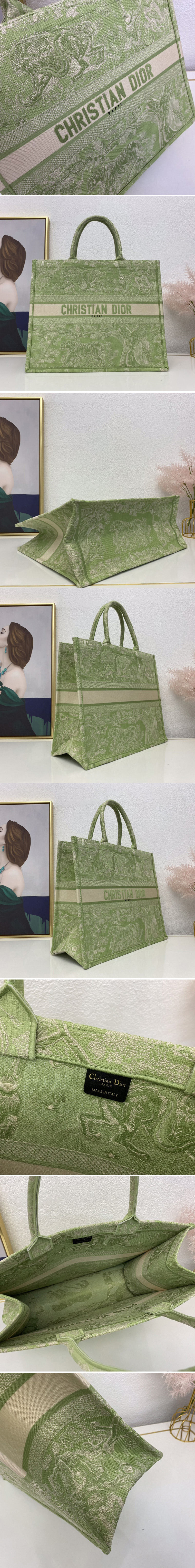 Replica Christian Dior M1286 Dior book tote Bag in Green Toile de Jouy Reverse Embroidery