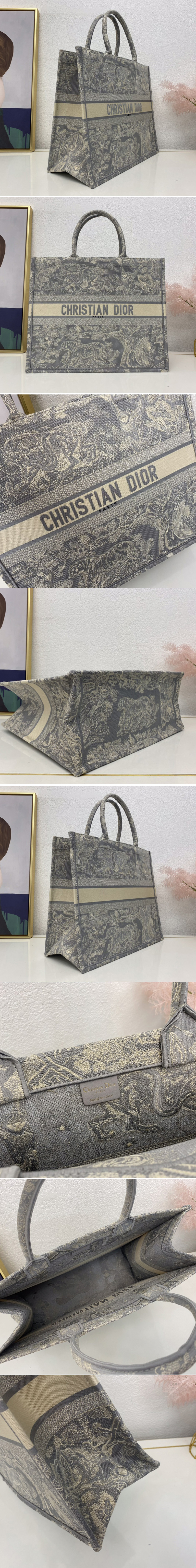 Replica Christian Dior M1286 Dior book tote Bag in Gray Toile de Jouy Reverse Embroidery