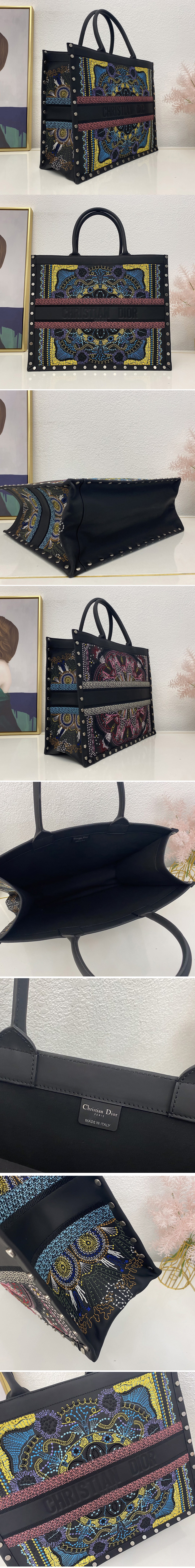 Replica Christian Dior M1286 Dior book tote Bag in Black Calf Leather With Embroidery