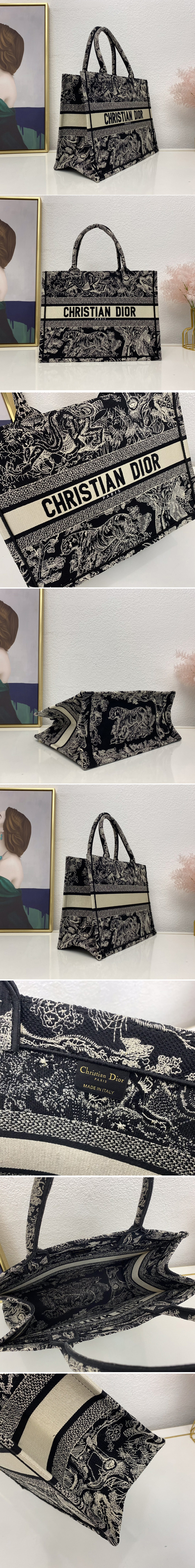 Replica Christian Dior M1296 Dior book tote Bag in Black Toile de Jouy Reverse Embroidery