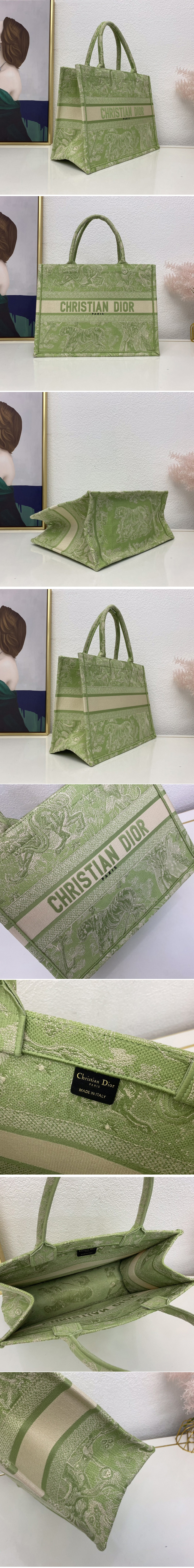 Replica Christian Dior M1296 Dior book tote Bag in Green Toile de Jouy Reverse Embroidery