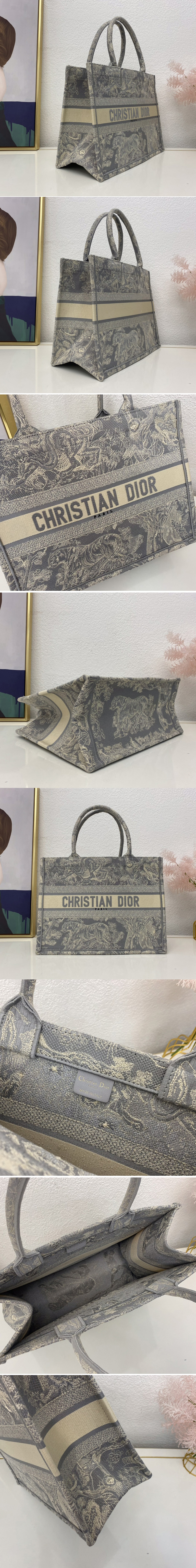 Replica Christian Dior M1296 Dior book tote Bag in Gray Toile de Jouy Reverse Embroidery