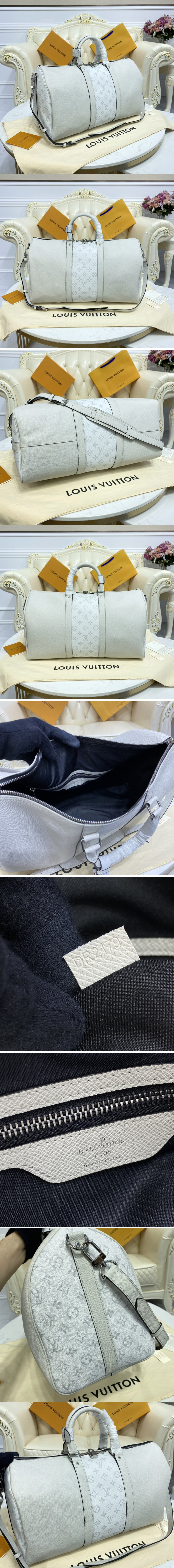 Replica Louis Vuitton M30235 LV keepall bandouliere 45 Bag in White Monogram Eclipse Canvas