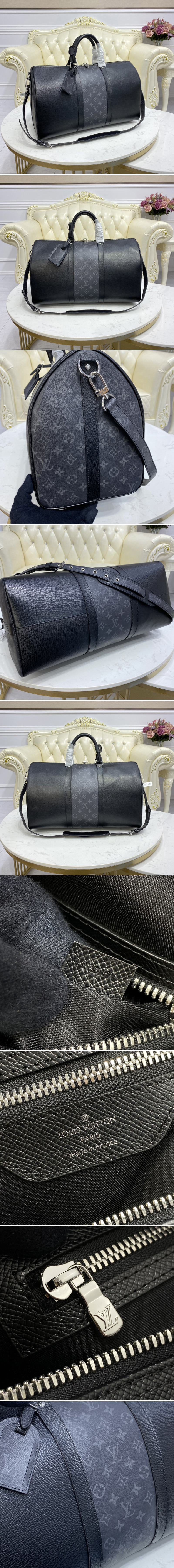 Replica Louis Vuitton M30235 LV keepall bandouliere 45 Bag in Black Monogram Eclipse Canvas